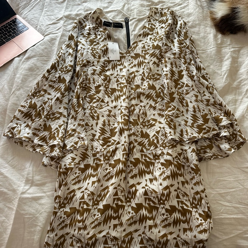 Twinkle by Wenlan Geometric Brown and White Dress